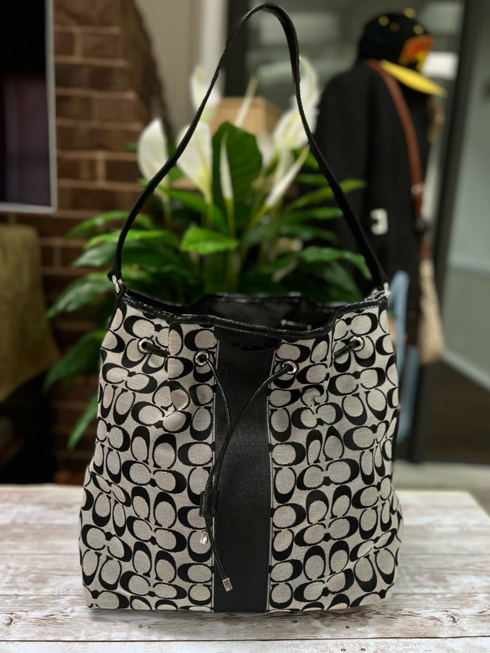 Coach Black & Cream Drawstring /Hobo Canvas Shoulder